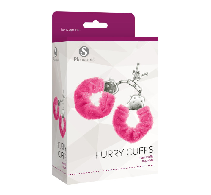 Наручники S Pleasures Furry Cuffs Pink с пушистой отделкой, 2 ключа в комплекте