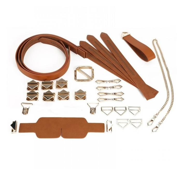 Набір девайсів для БДСМ Lockink, натуральна шкіра та метал, коричневий, 7 предметів