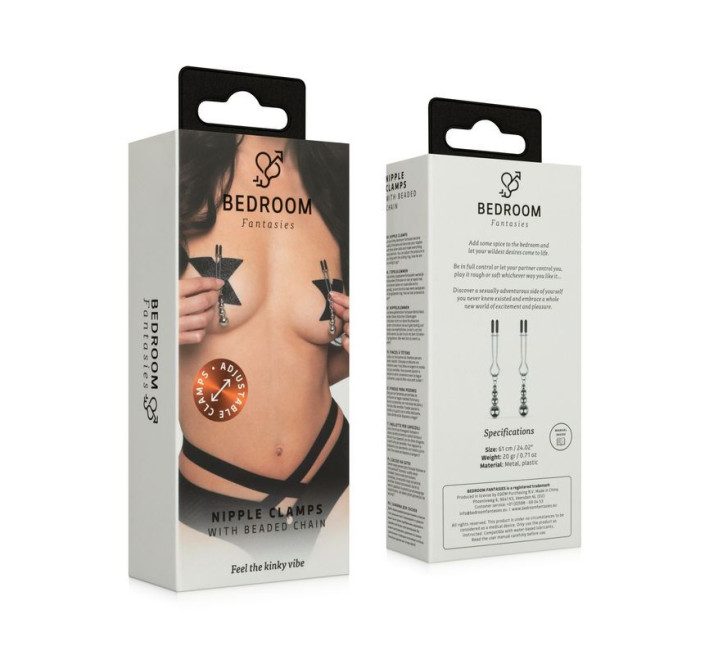 Затискачі для сосків Bedroom Fantasies: Nipple Clamps with Beaded Chain - Silver