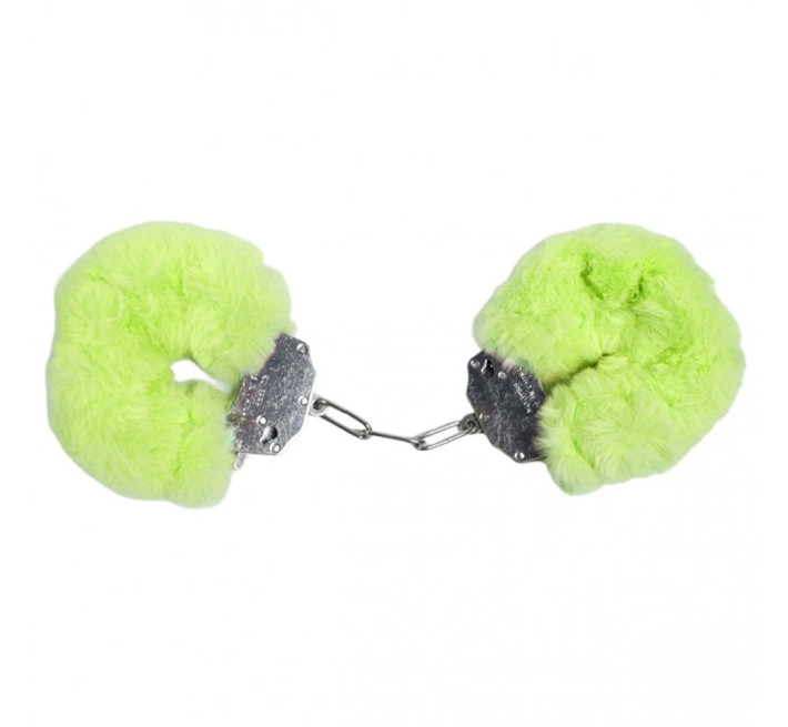 Наручники DS Fetish Plush handcuffs, метал з хутром, салатові