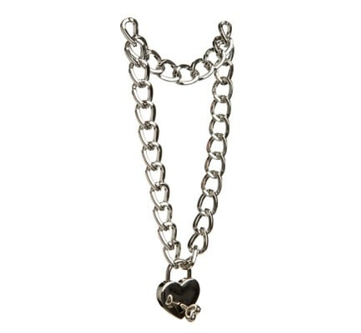 Ошейник из металлической цепи с замком в виде сердца DS Fetish, серебристый