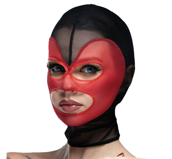 Маска серце сітка з відкритим ротом та очима Feral Feelings - Hearts Mask Black/Red