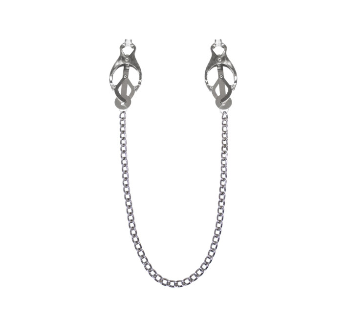 Зажимы для сосков с цепочкой Feral Feelings - Clover nipple clamps, серебро/белый