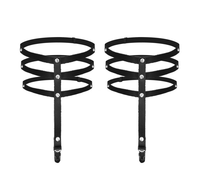 Гартери зі стразами Art of Sex - Floy, натуральна шкіра, Розмір XS - 2XL, колір Чорний