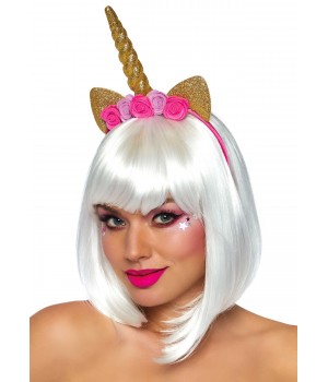 Золотой рог единорога Leg Avenue Golden unicorn flower headband, украшенный цветами