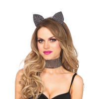 Набір кішечки зі стразами Leg Avenue Cat ear headband & choker set, широкий чокер та вушка Набір кішечки зі стразами Leg Avenue Cat ear headband & choker set, широкий чокер та вушка
