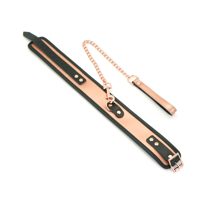 Широкий нашийник з повідцем Liebe Seele Rose Gold Memory Collar with Leash, натуральна шкіра