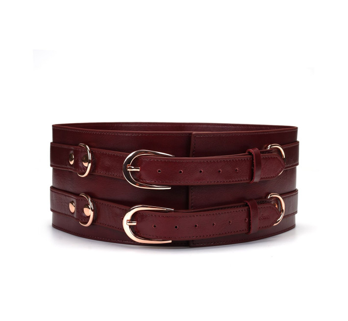 Шкіряний пояс для бондажу Liebe Seele Wine Red Waist Cuff, M Size
