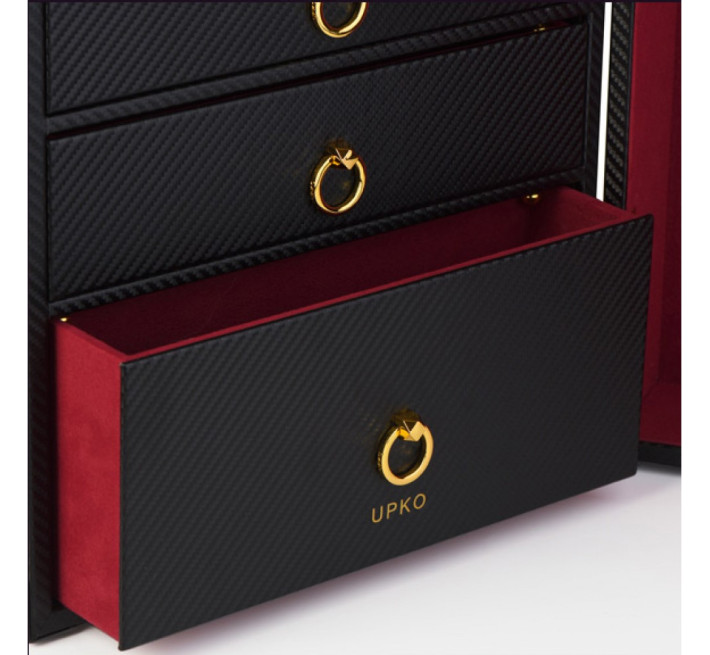 Шкаф-чемодан для БДСМ аксессуаров Upko, из итальянской кожи, черный, 14 предметов