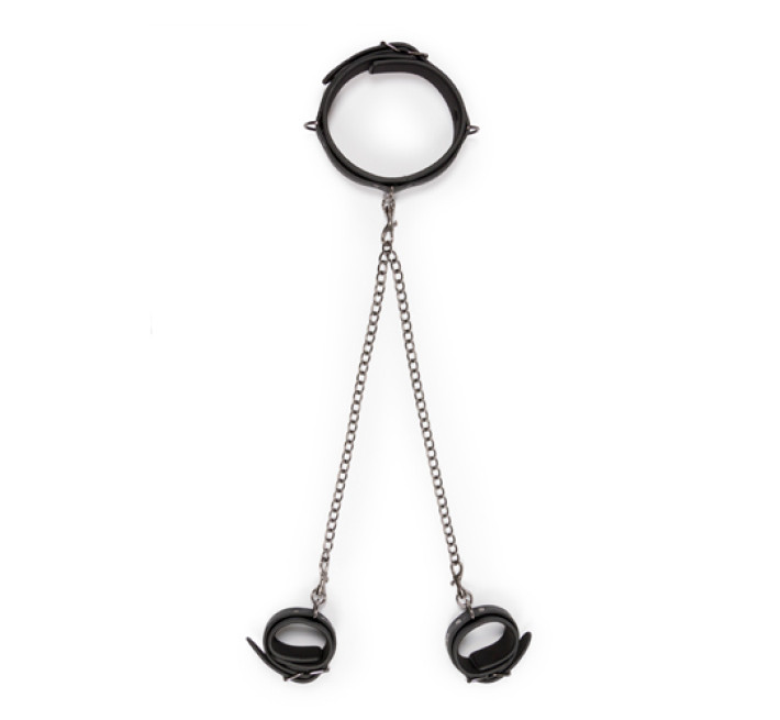 Нашийник з поножами EasyToys Leather Collar With Anklecuff чорний