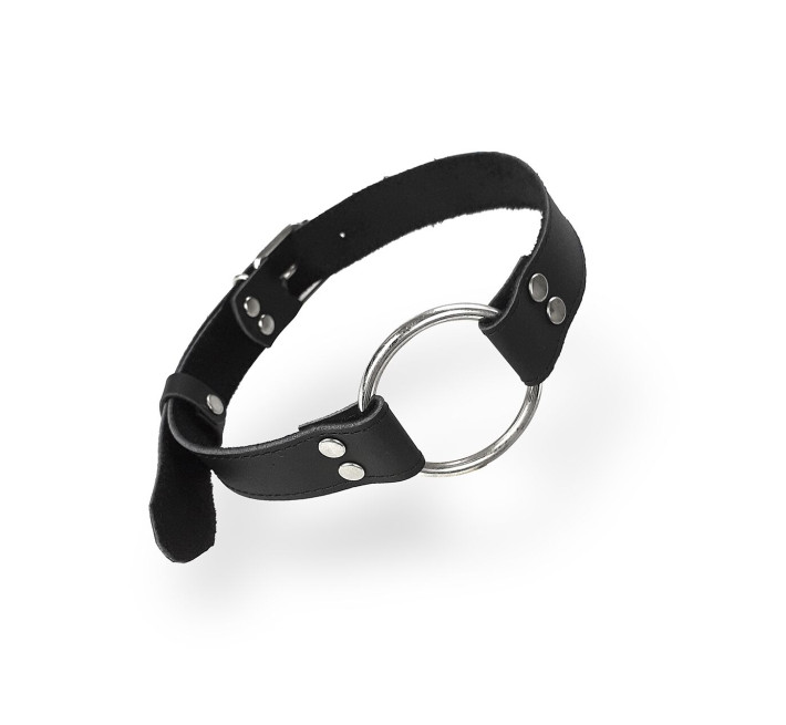 Кляп металлическое кольцо на ремнях Art of Sex – Gag Ring Metal, черный, натуральная кожа