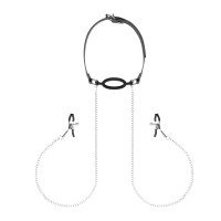 Затискачі з кляпом для сосків Bedroom Fantasies: Nipple Clamps & Silicone Gag Ring Затискачі з кляпом для сосків Bedroom Fantasies: Nipple Clamps & Silicone Gag Ring