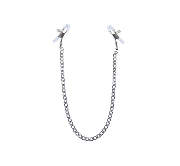 Затискачі для сосків з ланцюжком Feral Feelings - Nipple clamps Classic, срібло/білий