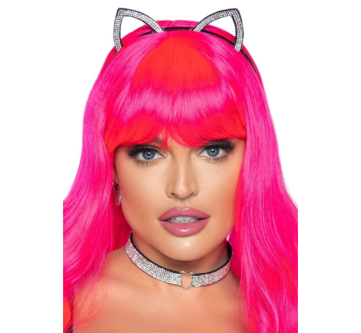 Набір кішечки Leg Avenue Cat ear headband and choker, чокер та вушка, прикрашений стразами
