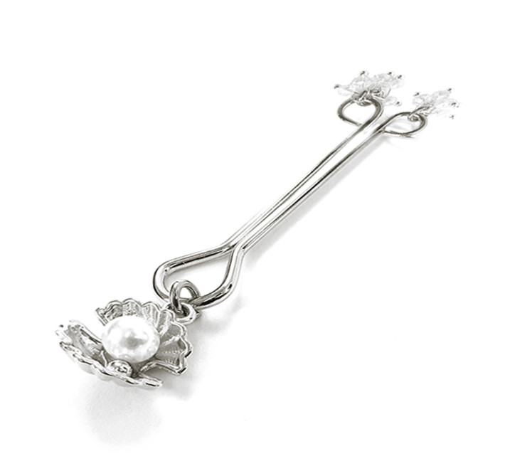 Затискач для клітора перлина з мушлею та кристалами Art of Sex - Margie clit clamp, Срібло