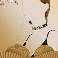 Чокер із золотими літерами SMD зі стразами Lockink Sevanda, шкіряний, чорний