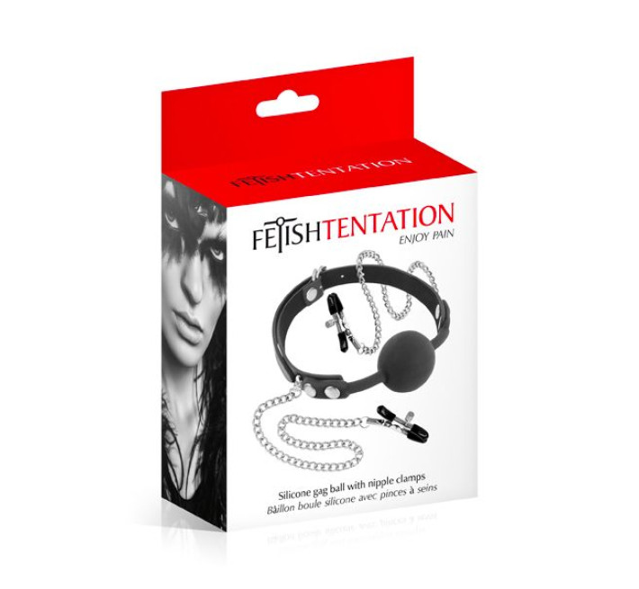 Кляп с силиконовым шариком и зажимами для сосков Fetish Tentation Gag Ball with Nipple Clamps
