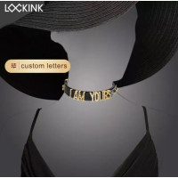 Чокер із золотими літерами SMD зі стразами Lockink Sevanda, шкіряний, чорний