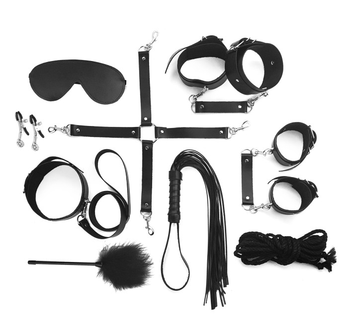 Набір BDSM Art of Sex – Set Leather, 10 предметів, чорний, натуральна шкіра