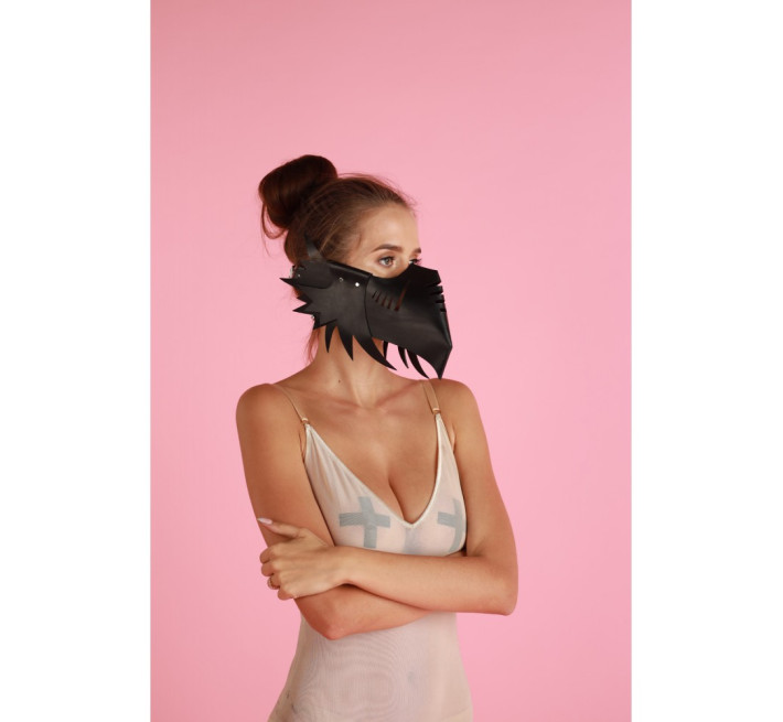 Маска ворон DS Fetish Muzzle 1 шкіра, ручної роботи, чорна