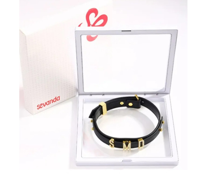 Чокер із золотими літерами SMD зі стразами Lockink Sevanda, шкіряний, чорний