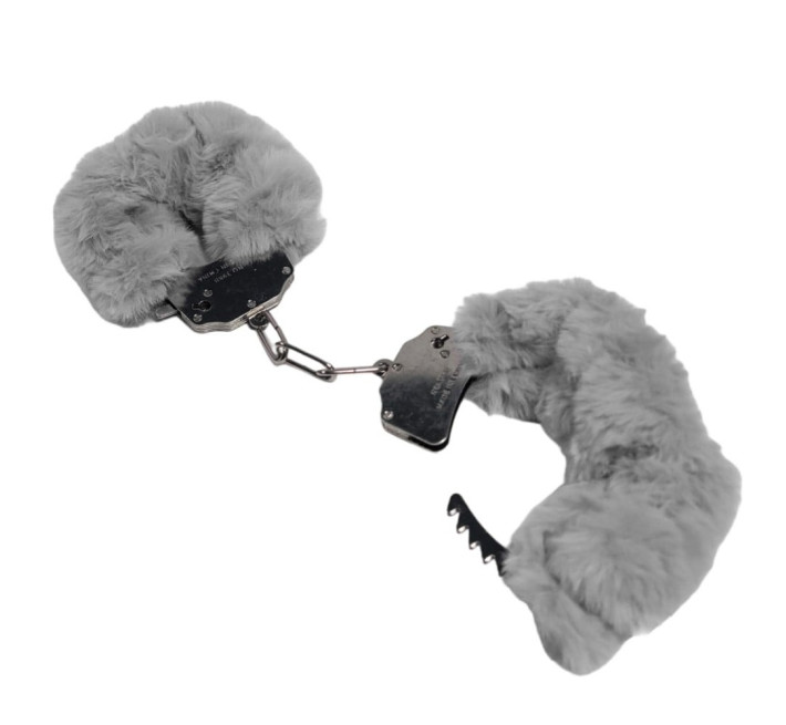 Наручники DS Fetish Plush handcuffs, метал з хутром, сірі
