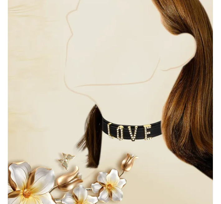 Чокер із золотими літерами SMD зі стразами Lockink Sevanda, шкіряний, чорний