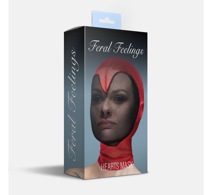 Маска серце сітка із повністю закритим обличчям Feral Feelings - Hearts Mask Red/Black
