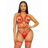 Портупея-тедді з ременів Leg Avenue Studded O-ring harness teddy Red S Портупея-тедді з ременів Leg Avenue Studded O-ring harness teddy Red S