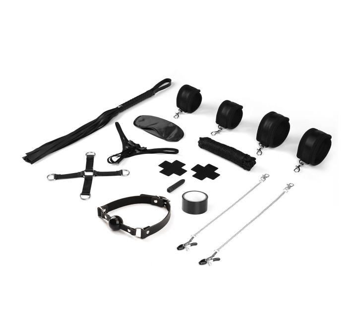 БДСМ-набір Liebe Seele Bound You 12pcs set, 12 предметів, у комплекті віброкуля і мереживні стрінги