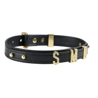 Чокер із золотими літерами SMD зі стразами Lockink Sevanda, шкіряний, чорний