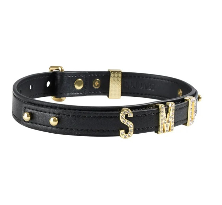 Чокер із золотими літерами SMD зі стразами Lockink Sevanda, шкіряний, чорний