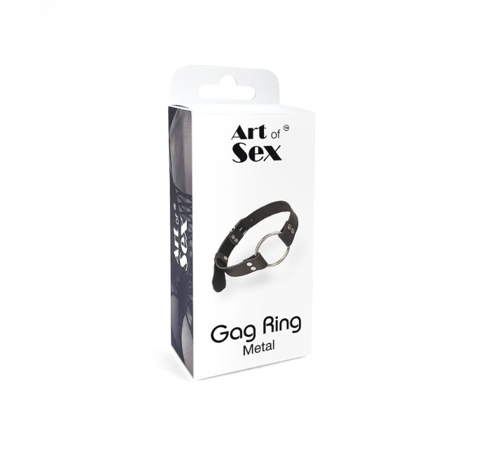 Кляп металлическое кольцо на ремнях Art of Sex – Gag Ring Metal, черный, натуральная кожа