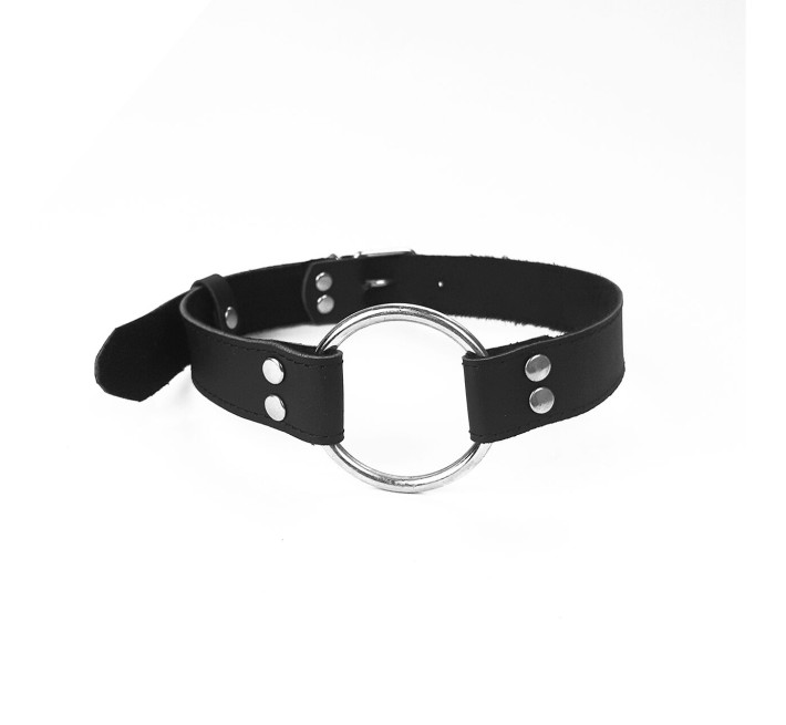 Кляп металлическое кольцо на ремнях Art of Sex – Gag Ring Metal, черный, натуральная кожа