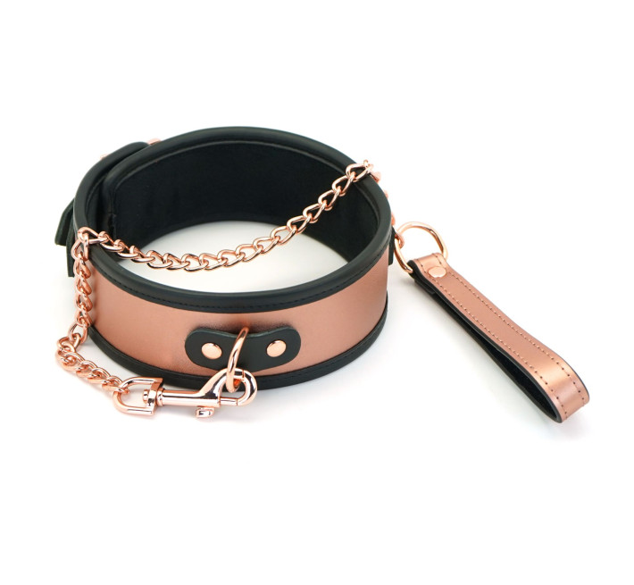 Широкий нашийник з повідцем Liebe Seele Rose Gold Memory Collar with Leash, натуральна шкіра