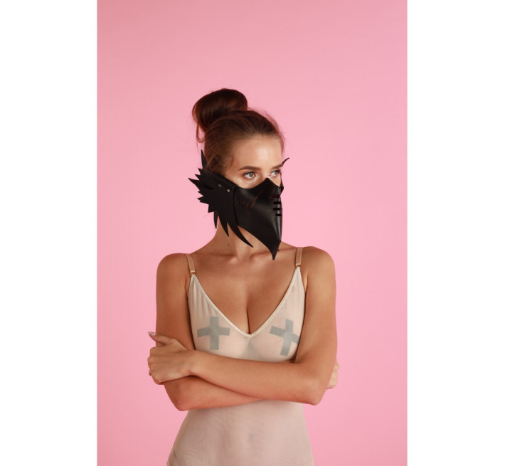 Маска ворон DS Fetish Muzzle 1 шкіра, ручної роботи, чорна