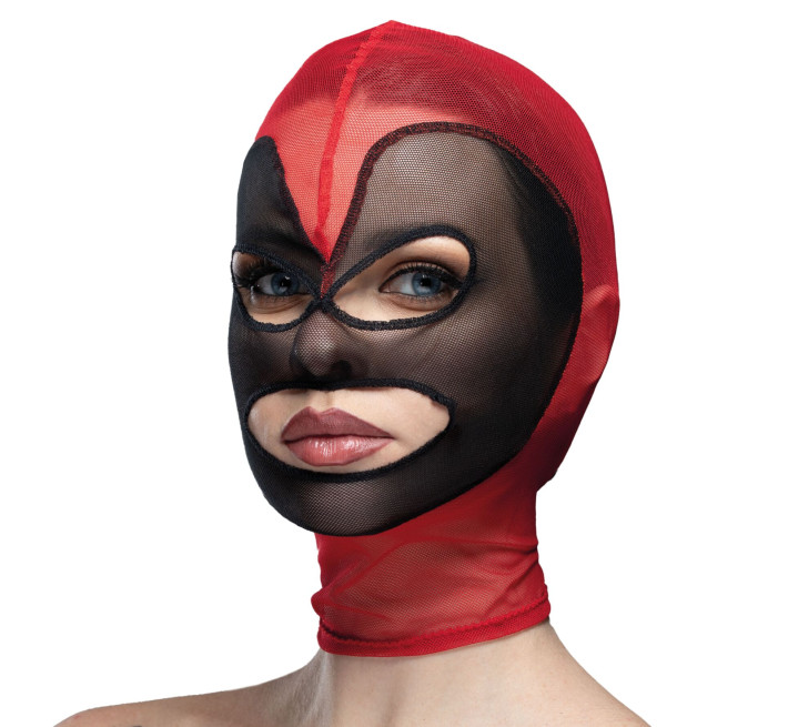 Маска серце сітка з відкритим ротом та очима Feral Feelings - Hearts Mask Red/Black