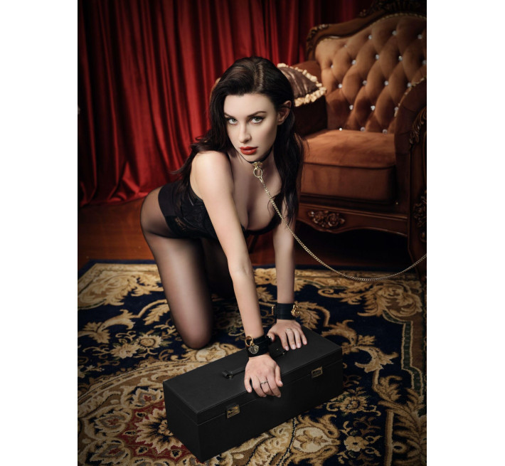 Роскошный ошейник с поводком Zalo Collar & Leash Set Black