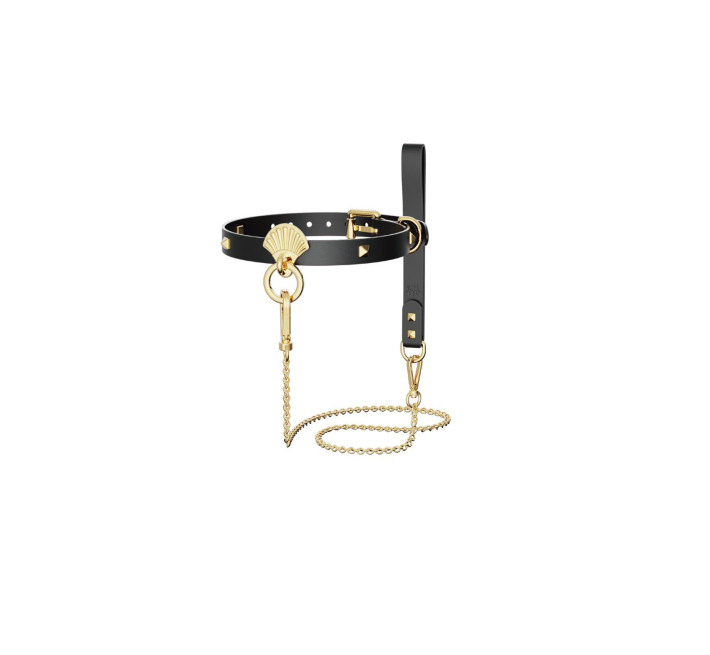 Роскошный ошейник с поводком Zalo Collar & Leash Set Black