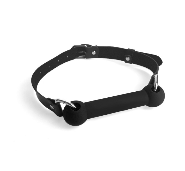 Кляп-палиця на ременях Art of Sex – Gag Stick Silicon, чорний, натуральна шкіра