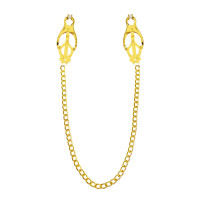 Затискачі для сосків з ланцюжком Feral Feelings – Clover nipple clamps, золото/білий Затискачі для сосків з ланцюжком Feral Feelings – Clover nipple clamps, золото/білий