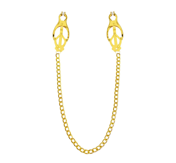 Затискачі для сосків з ланцюжком Feral Feelings – Clover nipple clamps, золото/білий