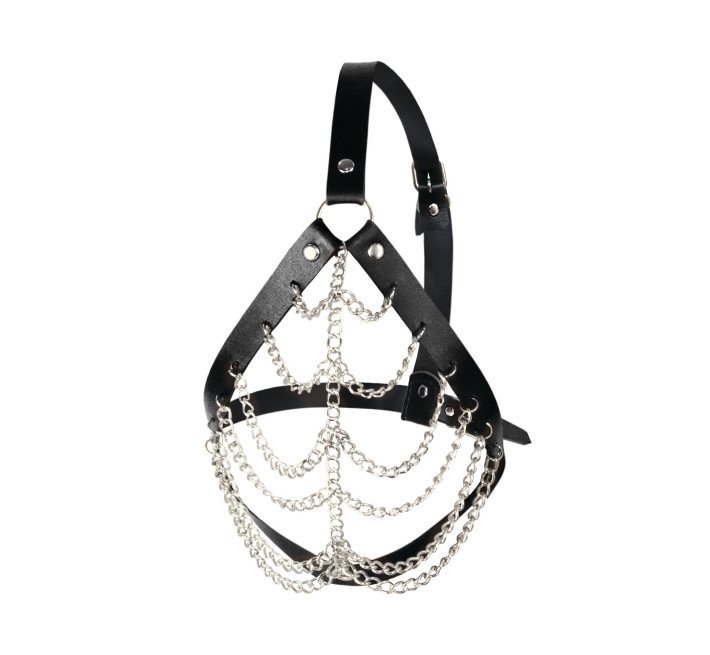 Маска с цепями Art of Sex - Devon, натуральная кожа, цвет черный