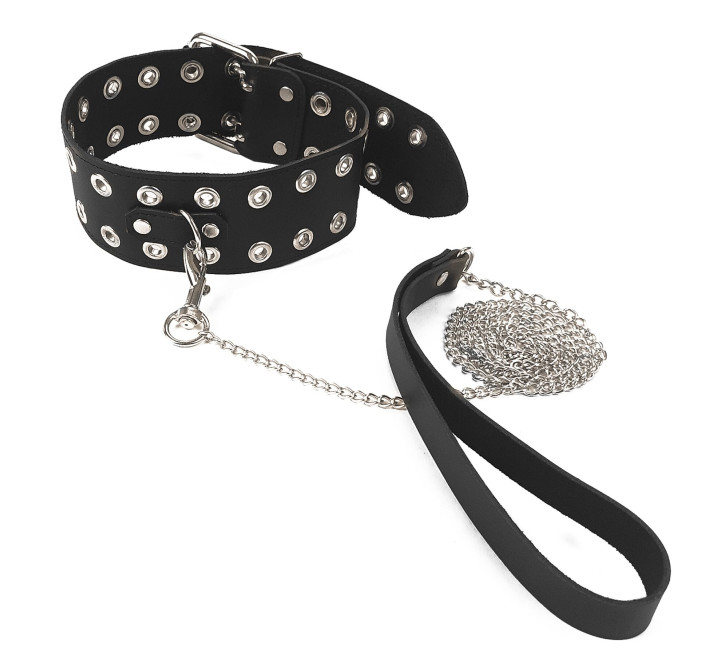 Ошейник Art of Sex - Tessa с поводком из натуральной кожи, цвет черный