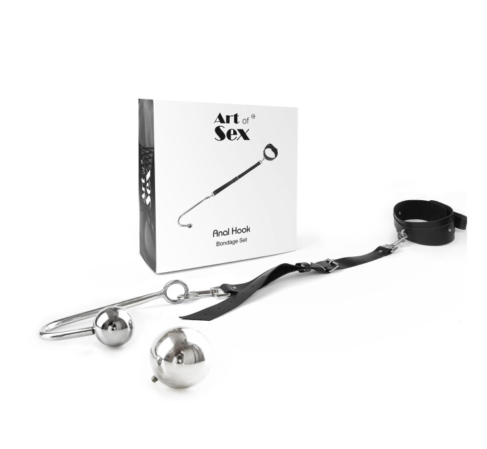 Анальный крюк 4 с ошейником из натуральной кожи Art of Sex - Anal hook, Черный