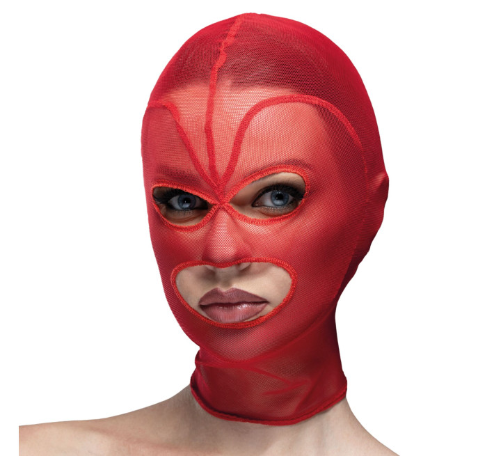 Маска серце сітка з відкритим ротом та очима Feral Feelings - Hearts Mask Red/Red