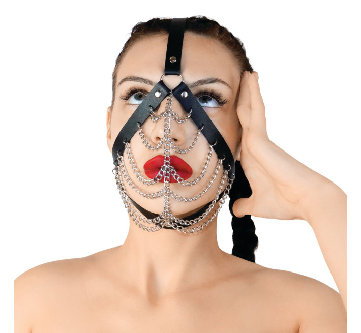 Маска с цепями Art of Sex - Devon, натуральная кожа, цвет черный