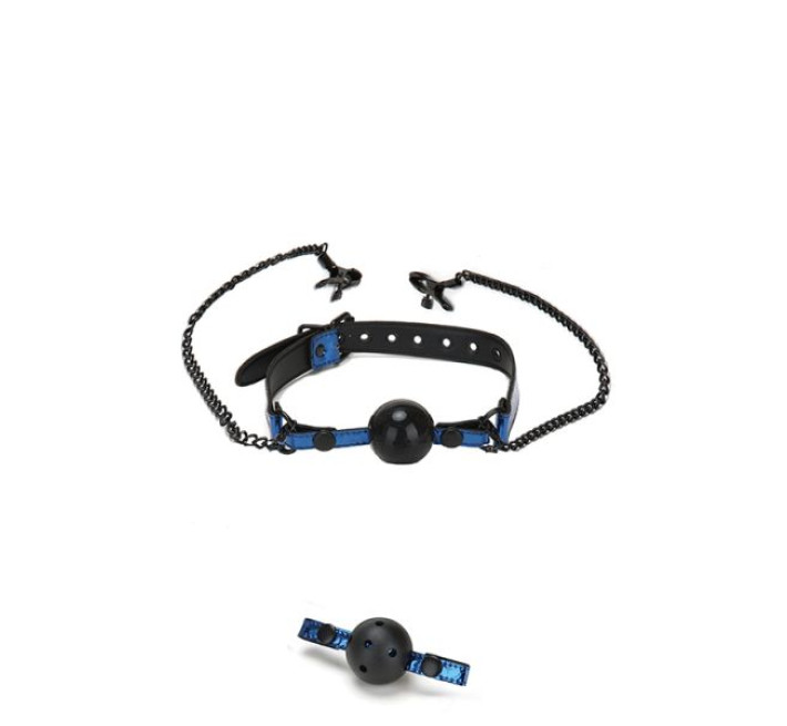 Кляп с зажимами для сосков Whipsmart Diamond Голубой