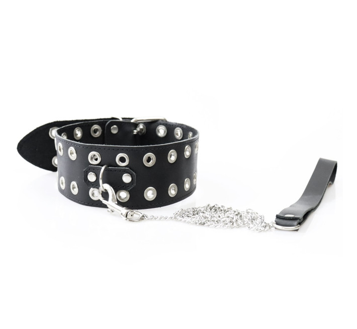 Ошейник Art of Sex - Tessa с поводком из натуральной кожи, цвет черный