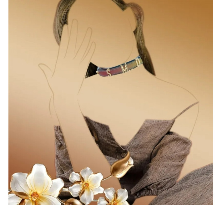 Чокер с золотыми буквами SMD со стразами Lockink Sevanda, кожаный, разноцветный